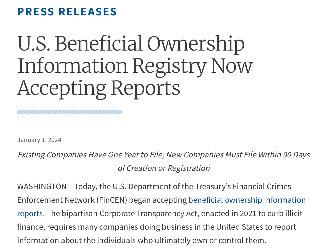 New Beneficial Ownership Reporting Requirements